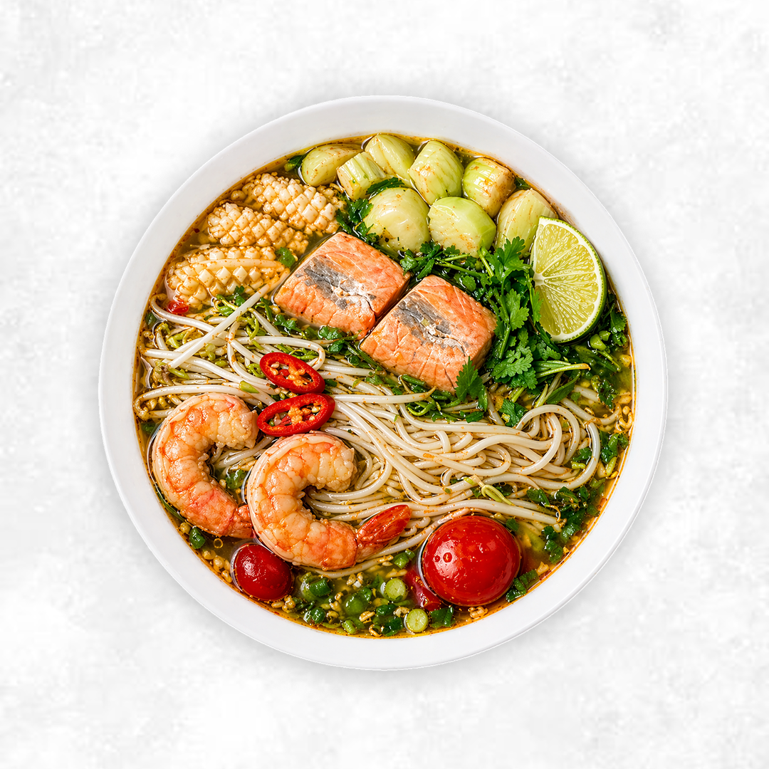 Salmon Shrimp and Squid Vermicelli Soup